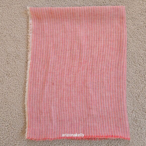 Linen Blend Large Striped Scarf Pink, Orange, and White - Picture 8 of 14